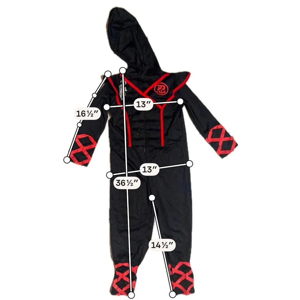 Spooktacular Creations Kids Ninja Costume Jumpsuit Black Red Hooded Halloween